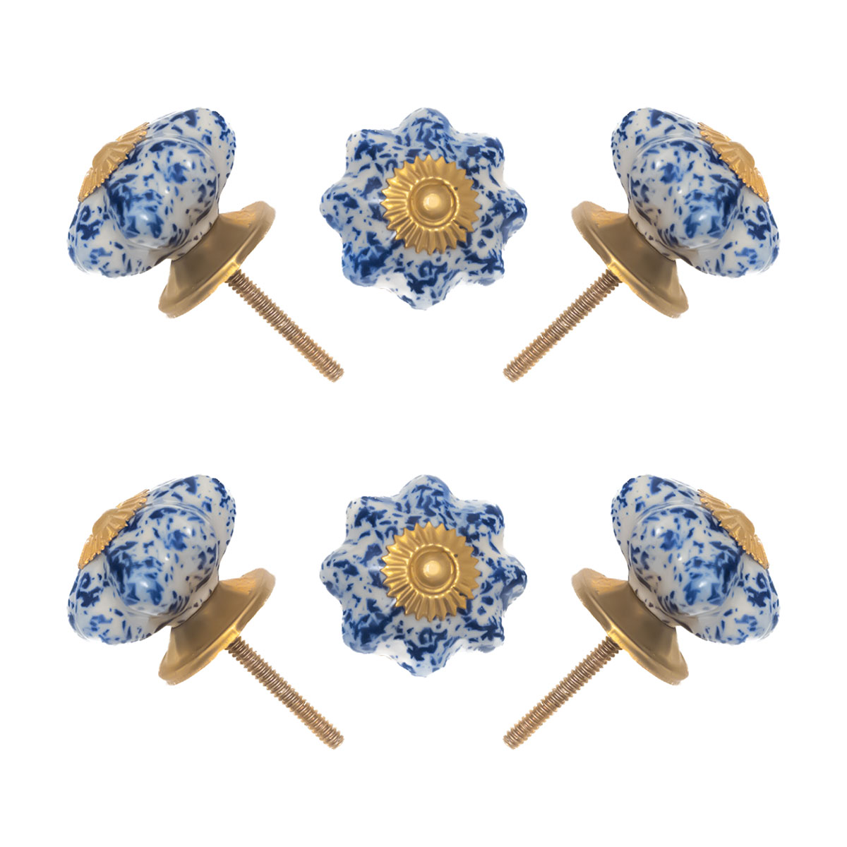 Speckled Blue & White Ceramic Knob (Pack of 6) - Rustic Chic & Easy Install for Cabinets & Drawers